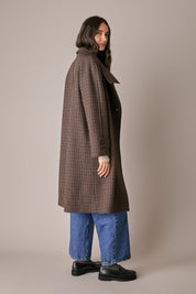 Houndstooth wool coat with funnel neck