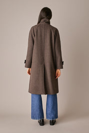 Houndstooth wool coat with funnel neck