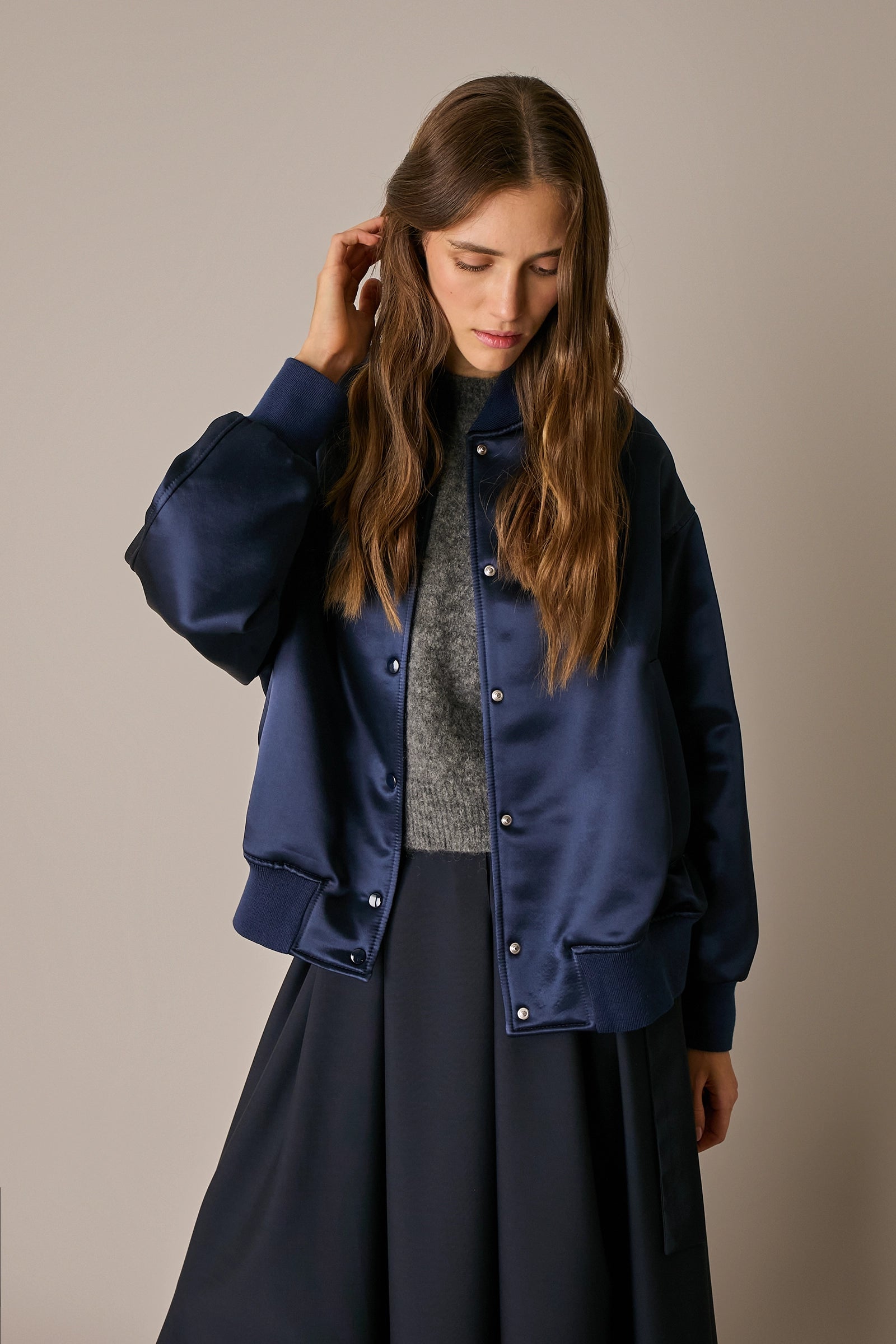 Wool satin bomber jacket