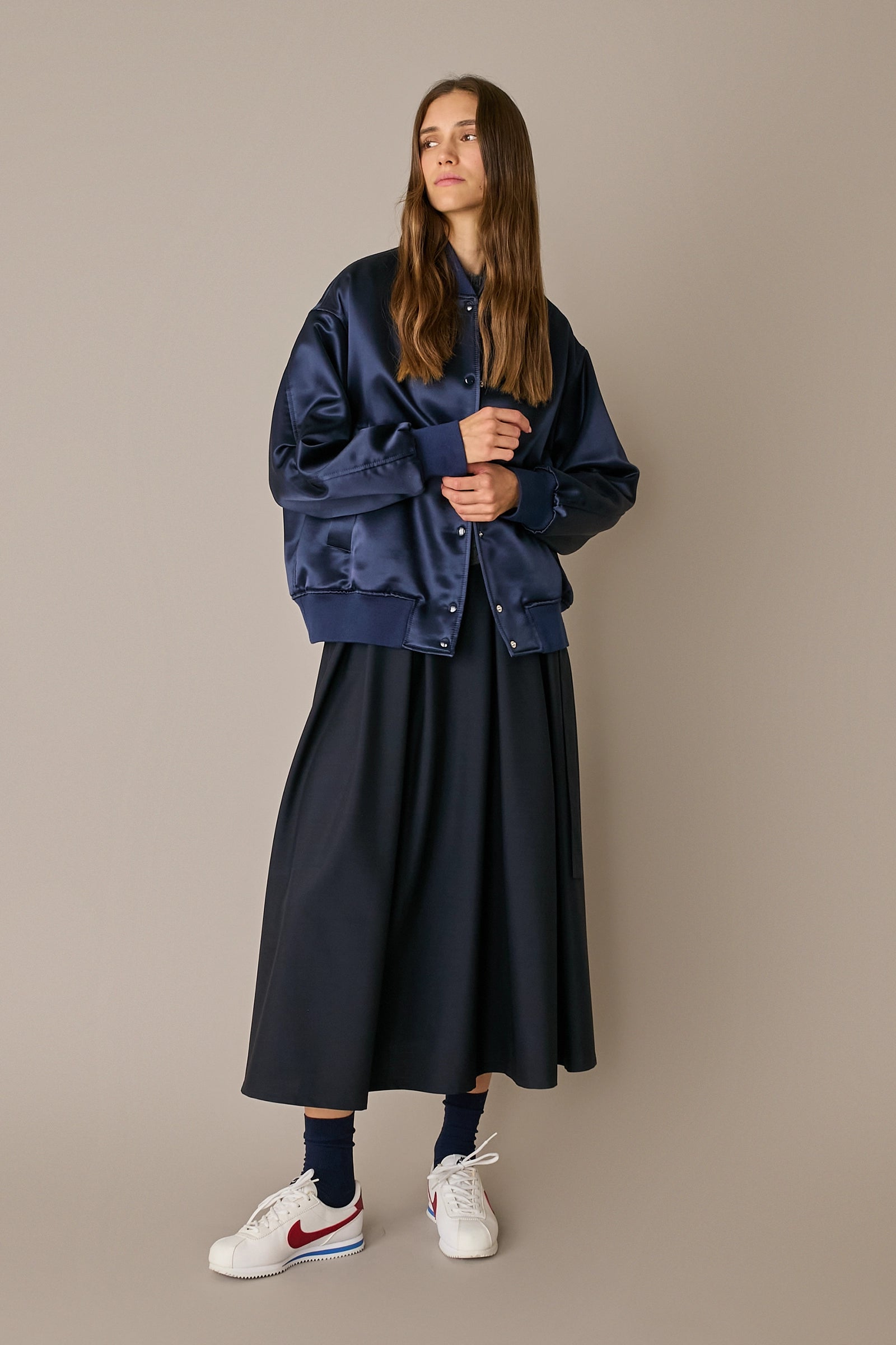Wool satin bomber jacket