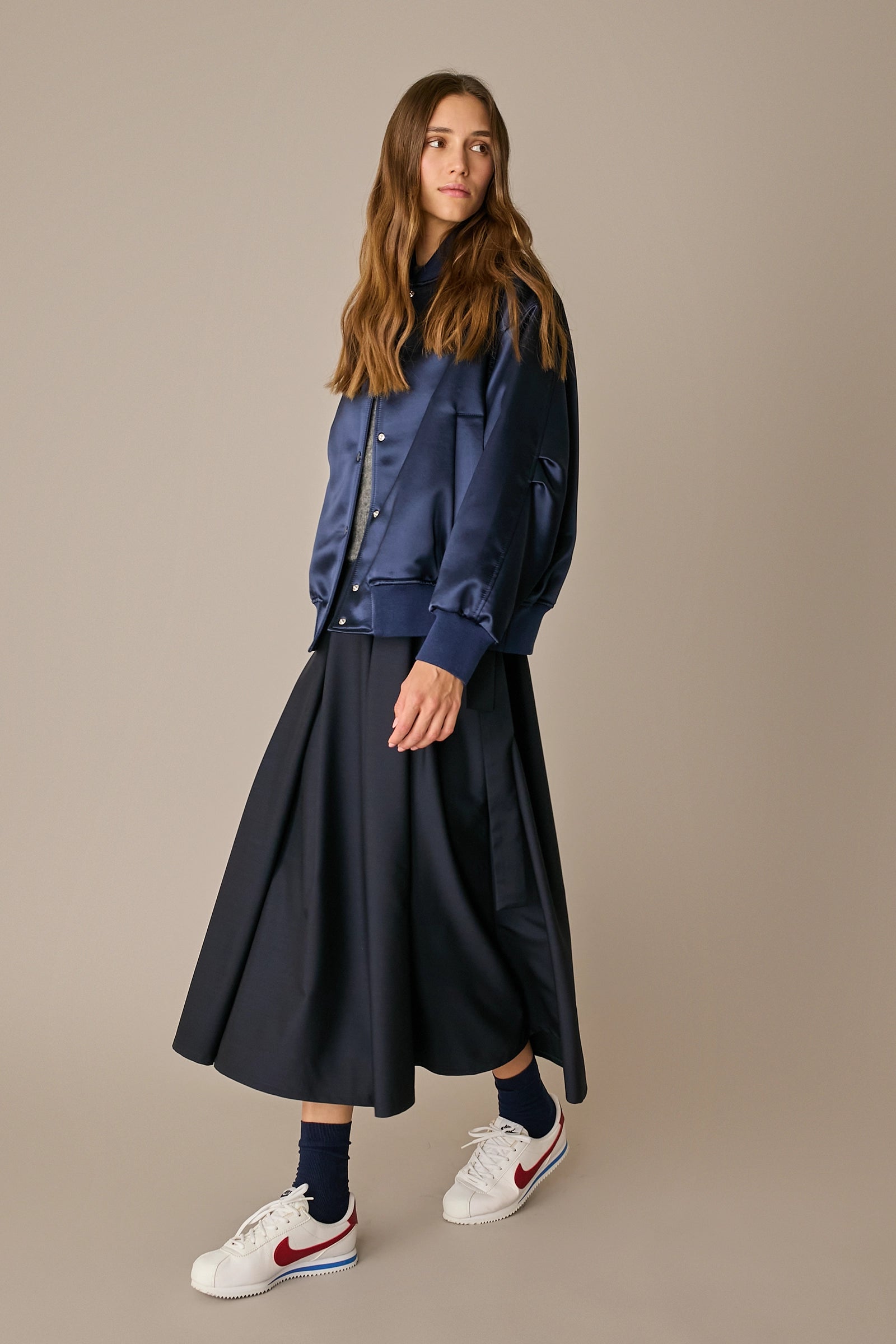 Wool satin bomber jacket