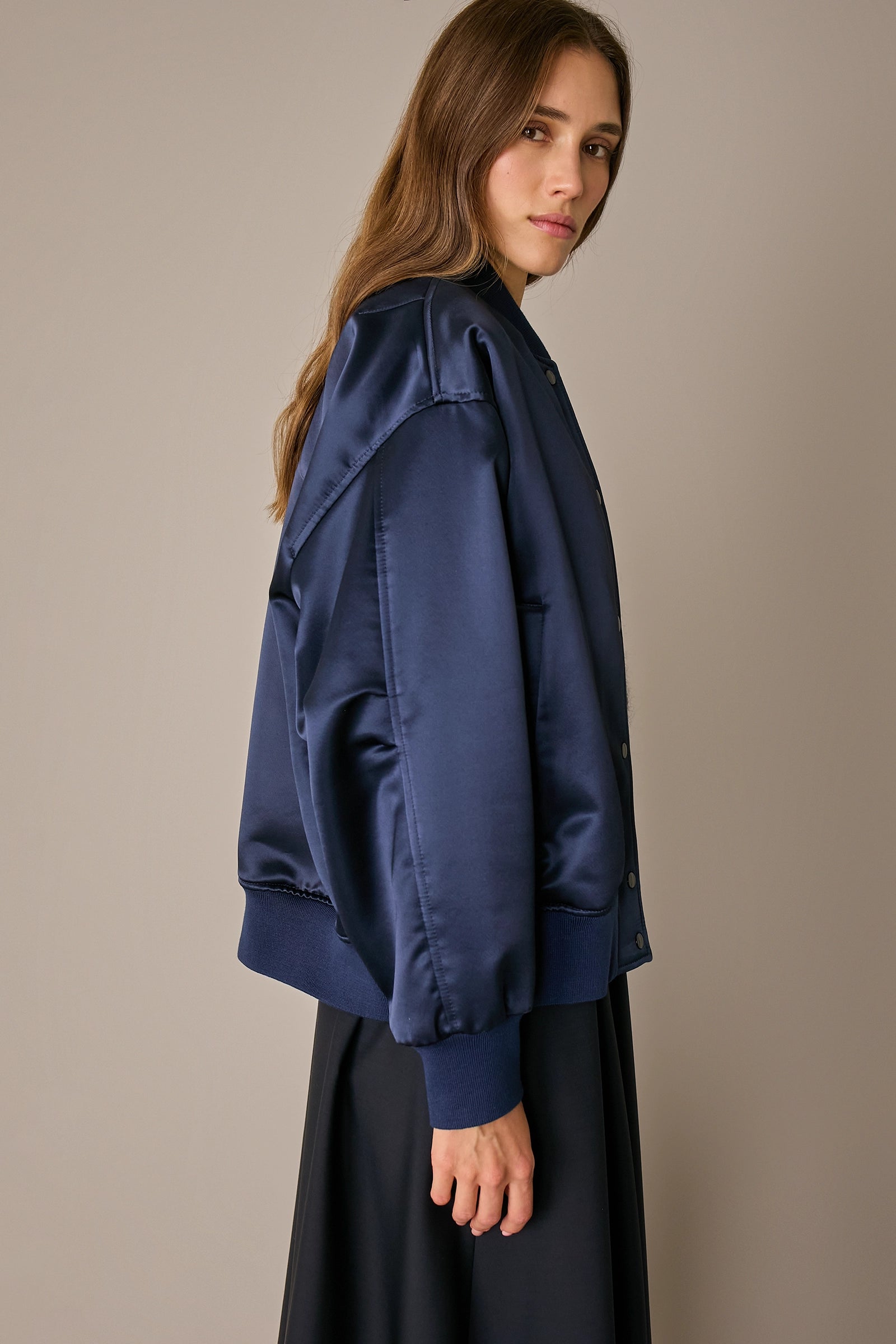 Wool satin bomber jacket
