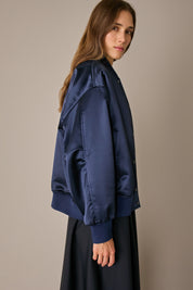 Wool satin bomber jacket