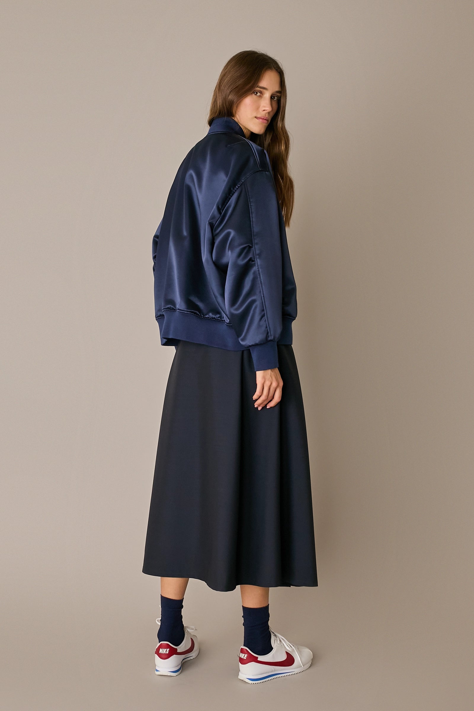 Wool satin bomber jacket