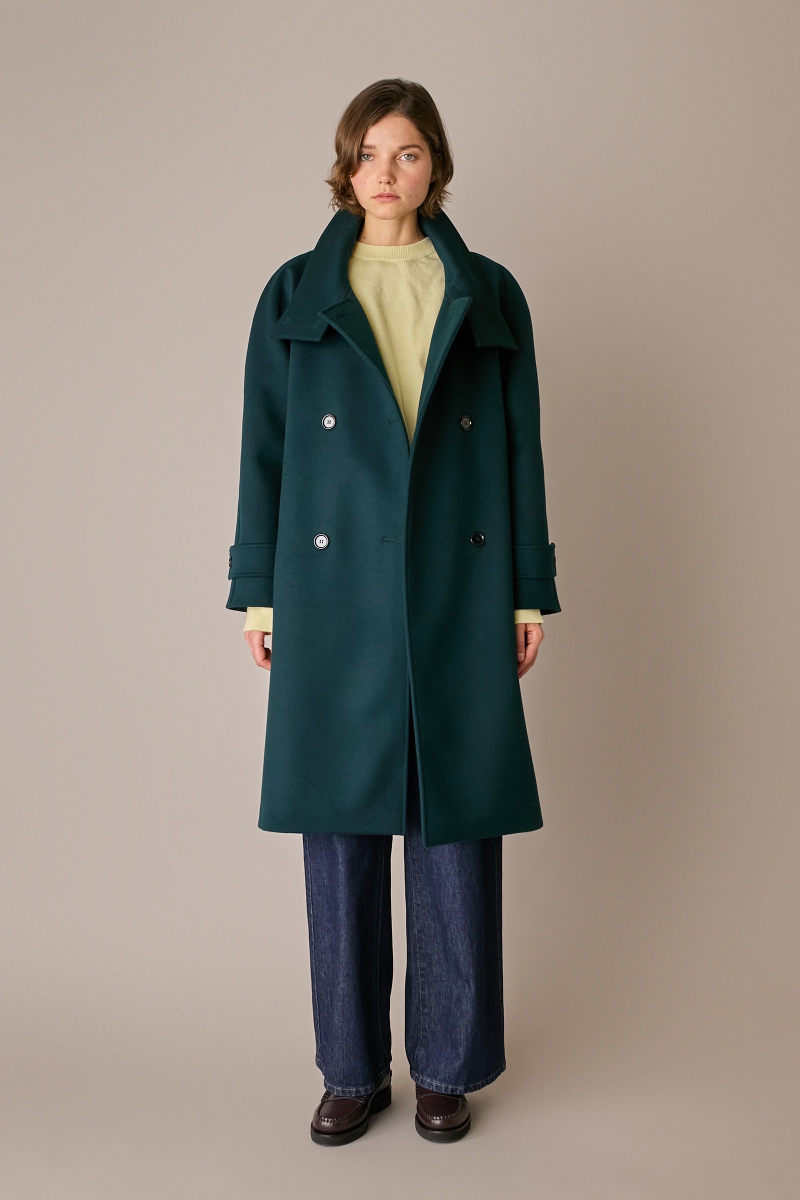 Wool and cashmere coat with funnel neck