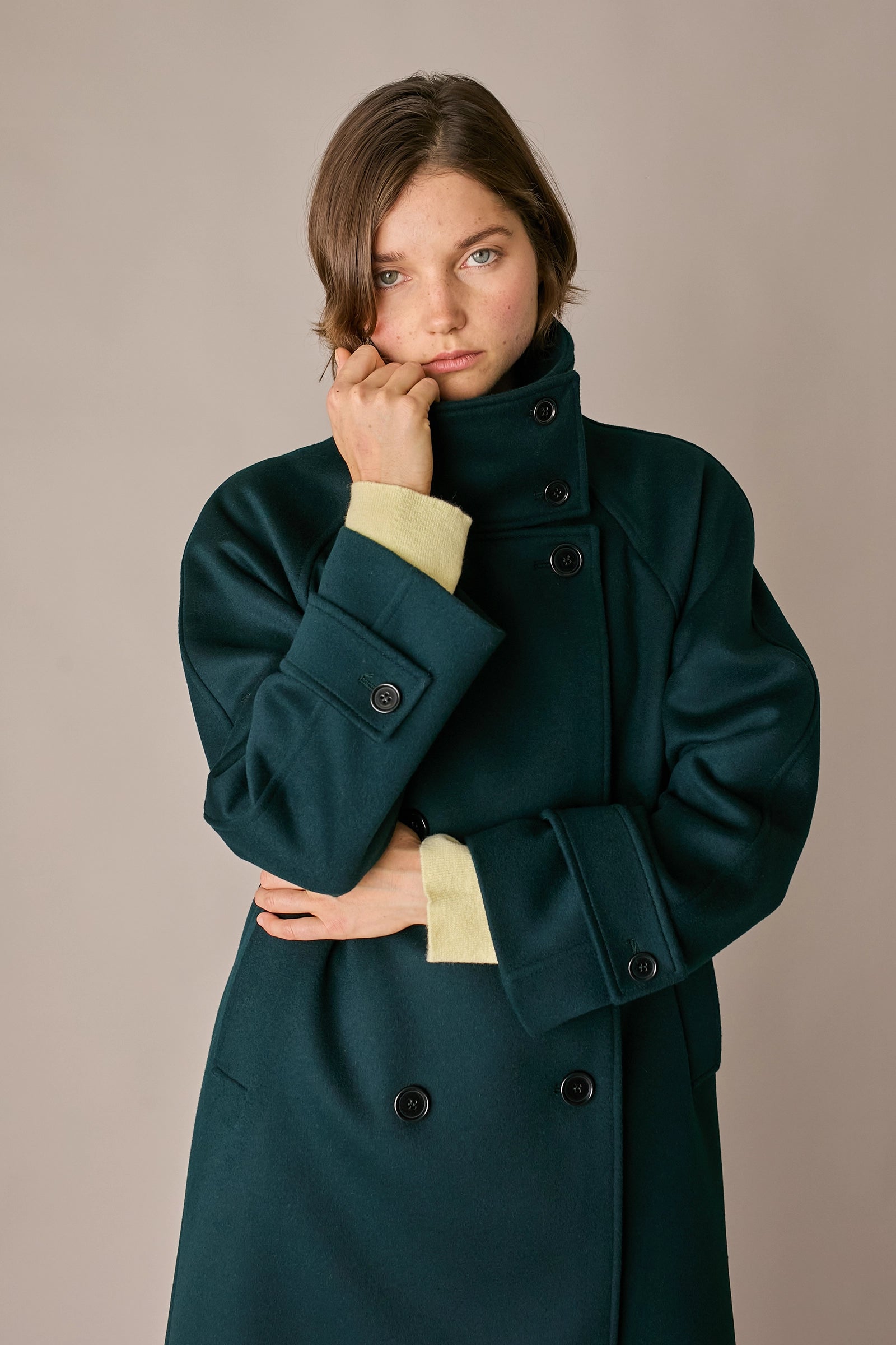Wool and cashmere coat with funnel neck