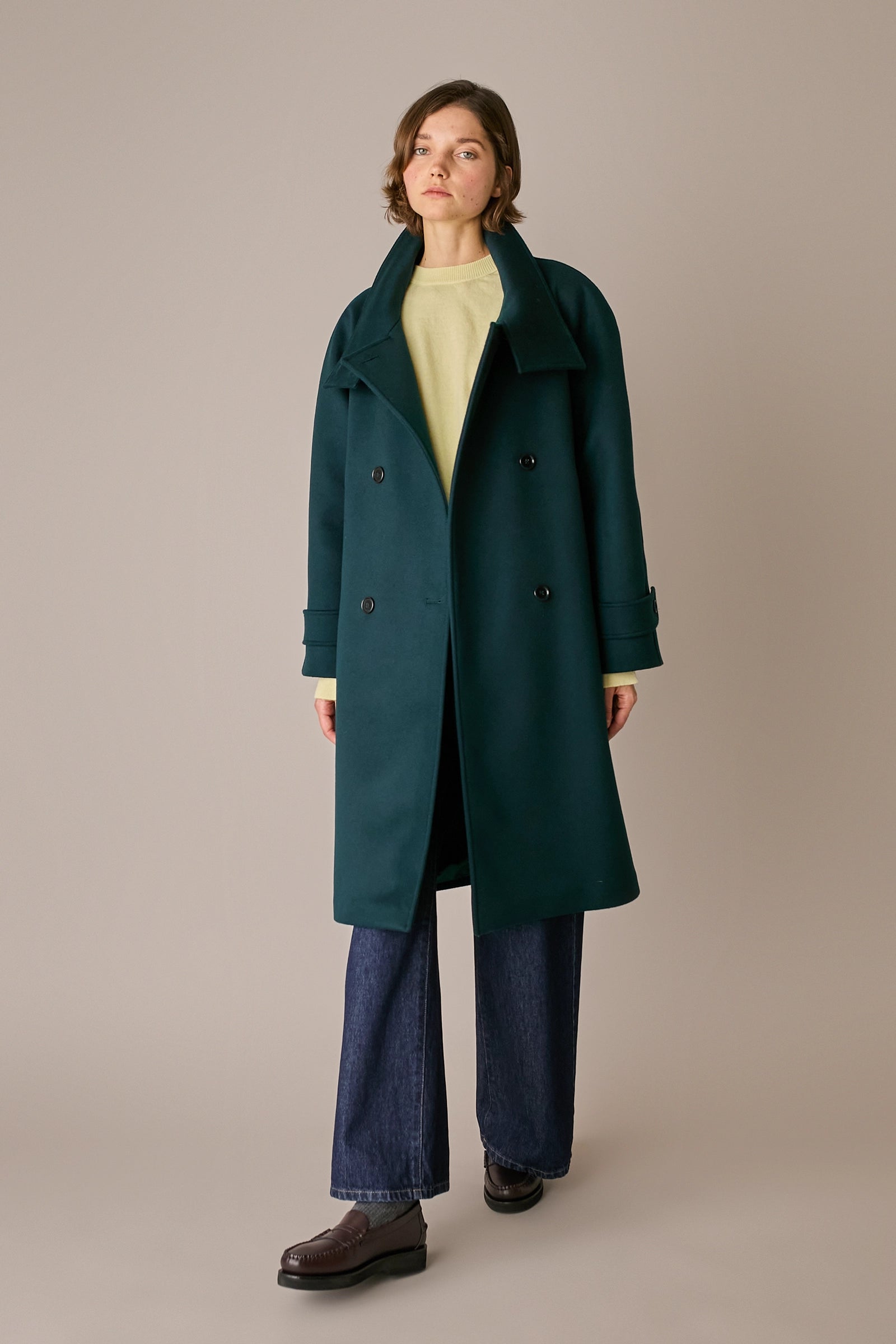 Wool and cashmere coat with funnel neck