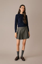 gonna in lana con martingale grigio scuro, made in italy