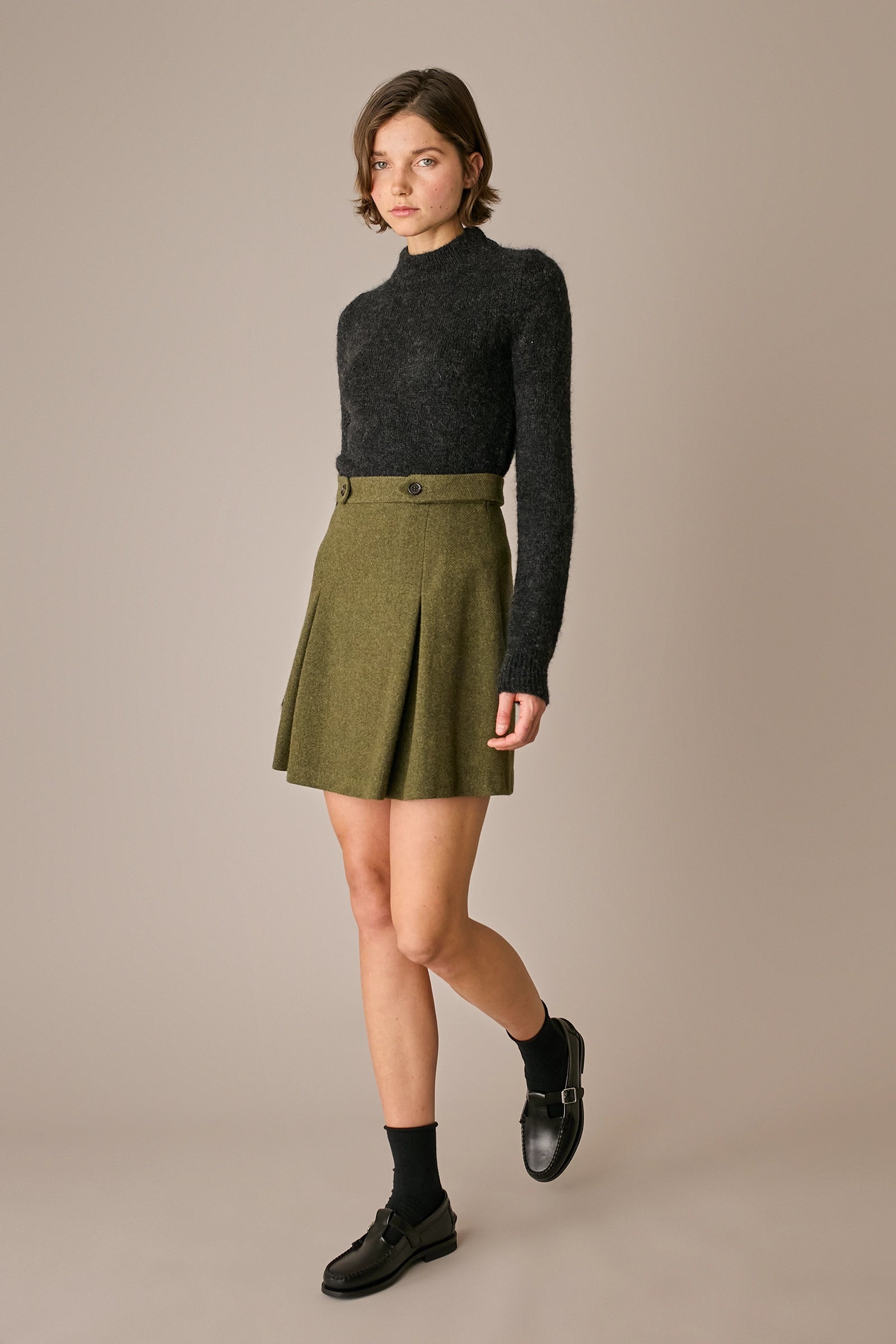 gonna in lana con martingale muschio, chiusura con zip laterale
