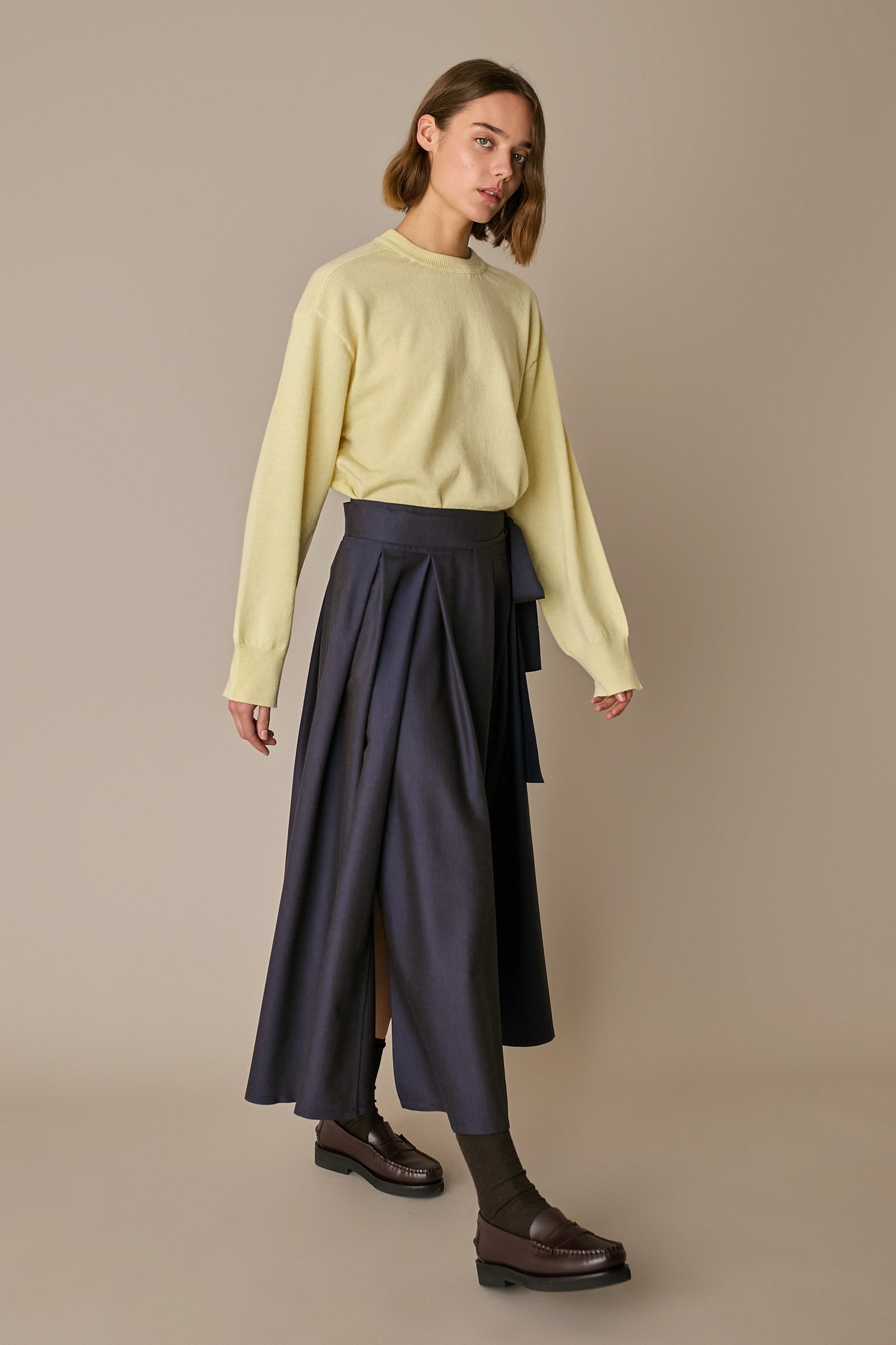 Wool-blend pleated midi skirt 