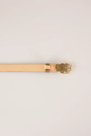 Thin leather belt with gold oval buckle