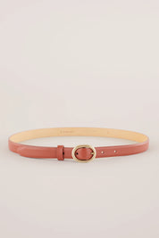 Thin leather belt with gold oval buckle