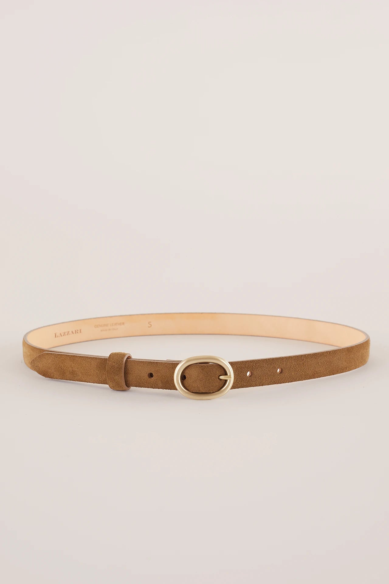 Thin leather belt with gold oval buckle