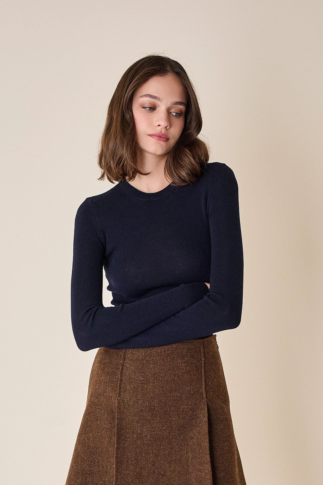 Crew neck sweater in extra-fine merino wool