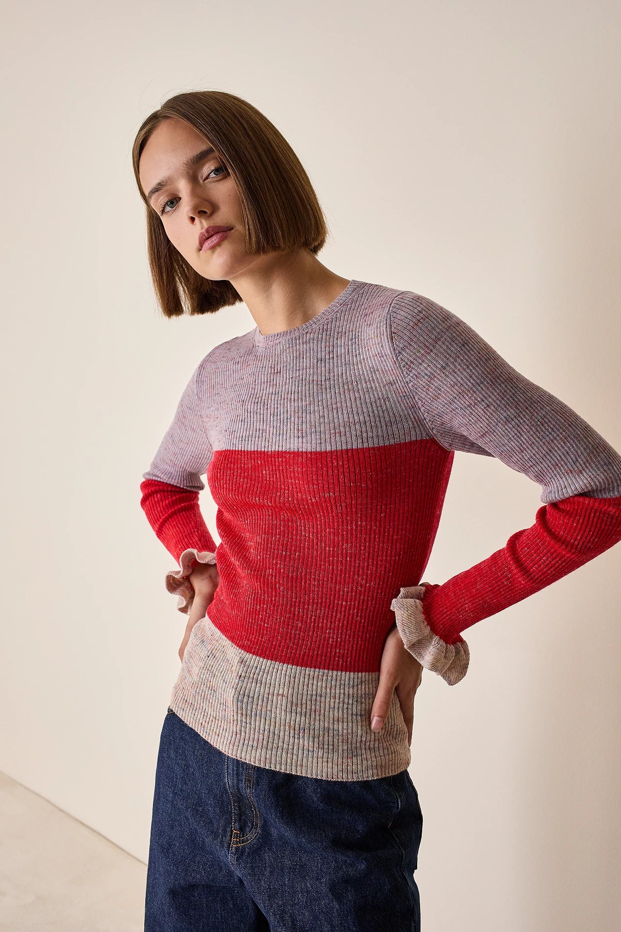Maglia multicolor con volant