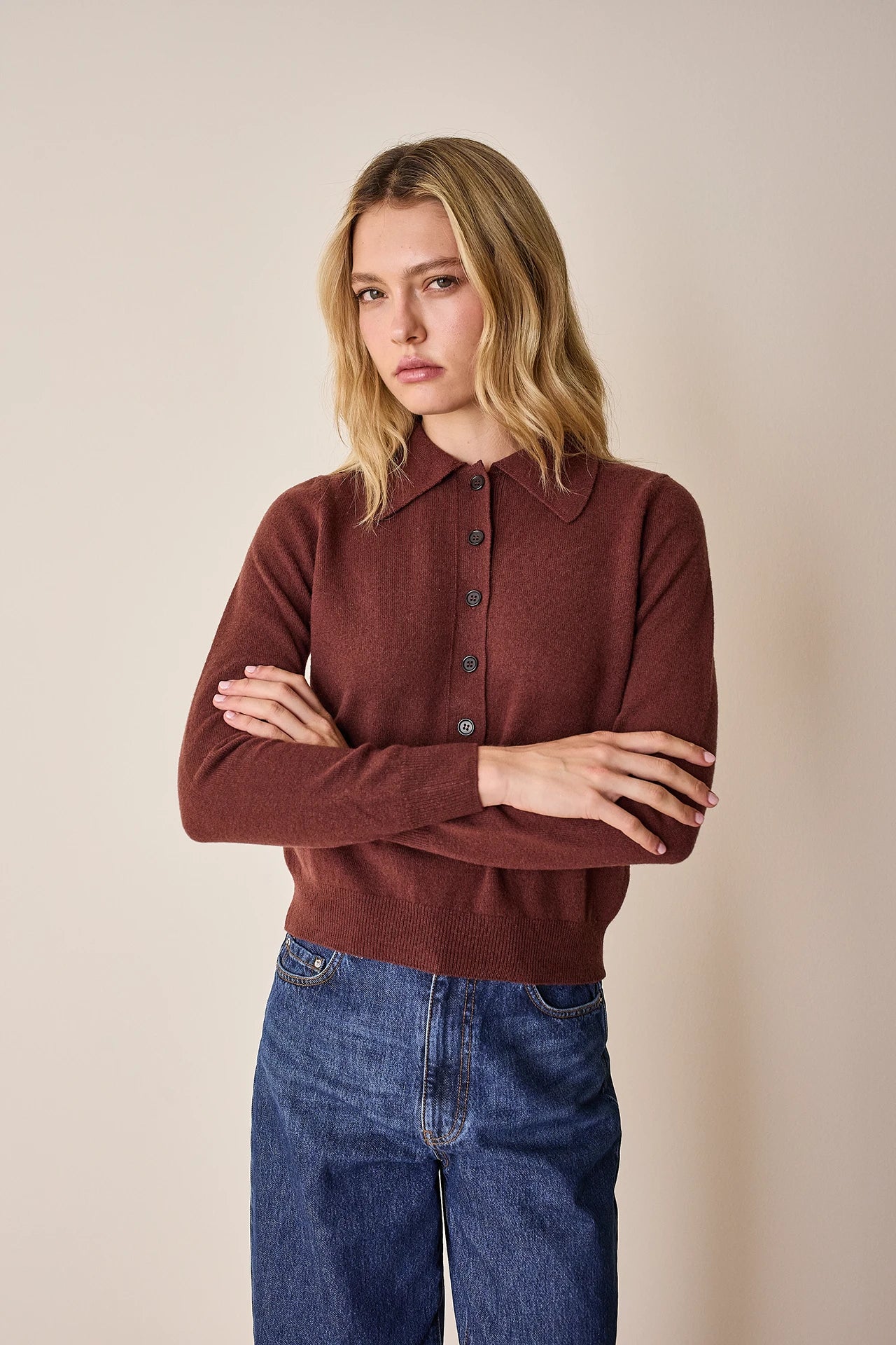 Polo in lana e cashmere con maxi colletto