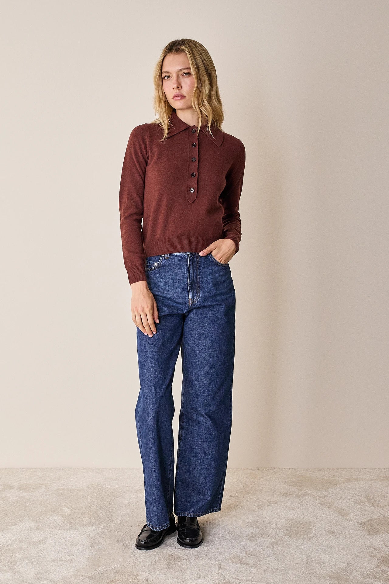 Polo in lana e cashmere con maxi colletto