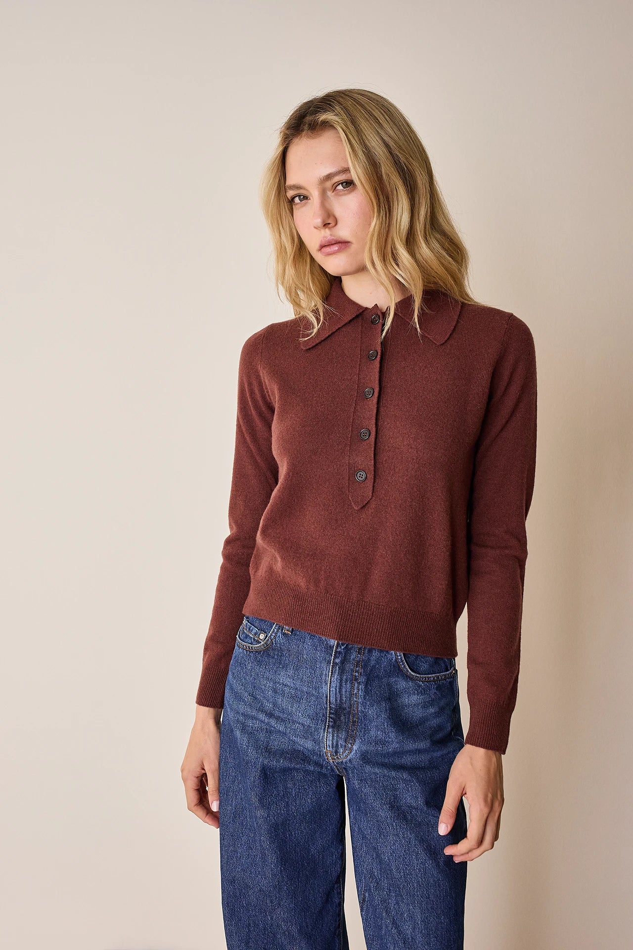 Polo in lana e cashmere con maxi colletto