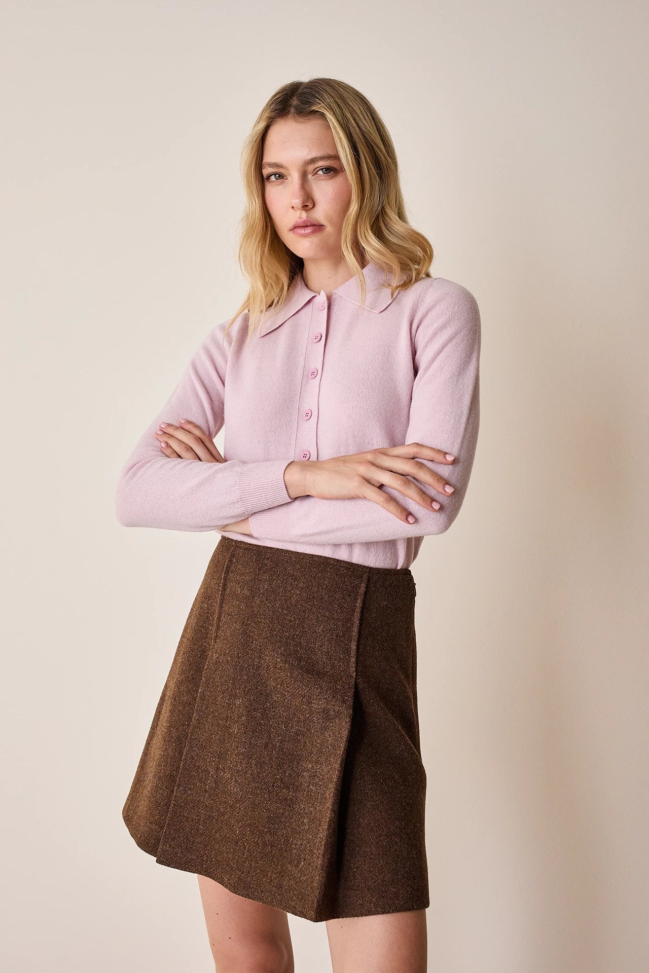 Polo in lana e cashmere con maxi colletto
