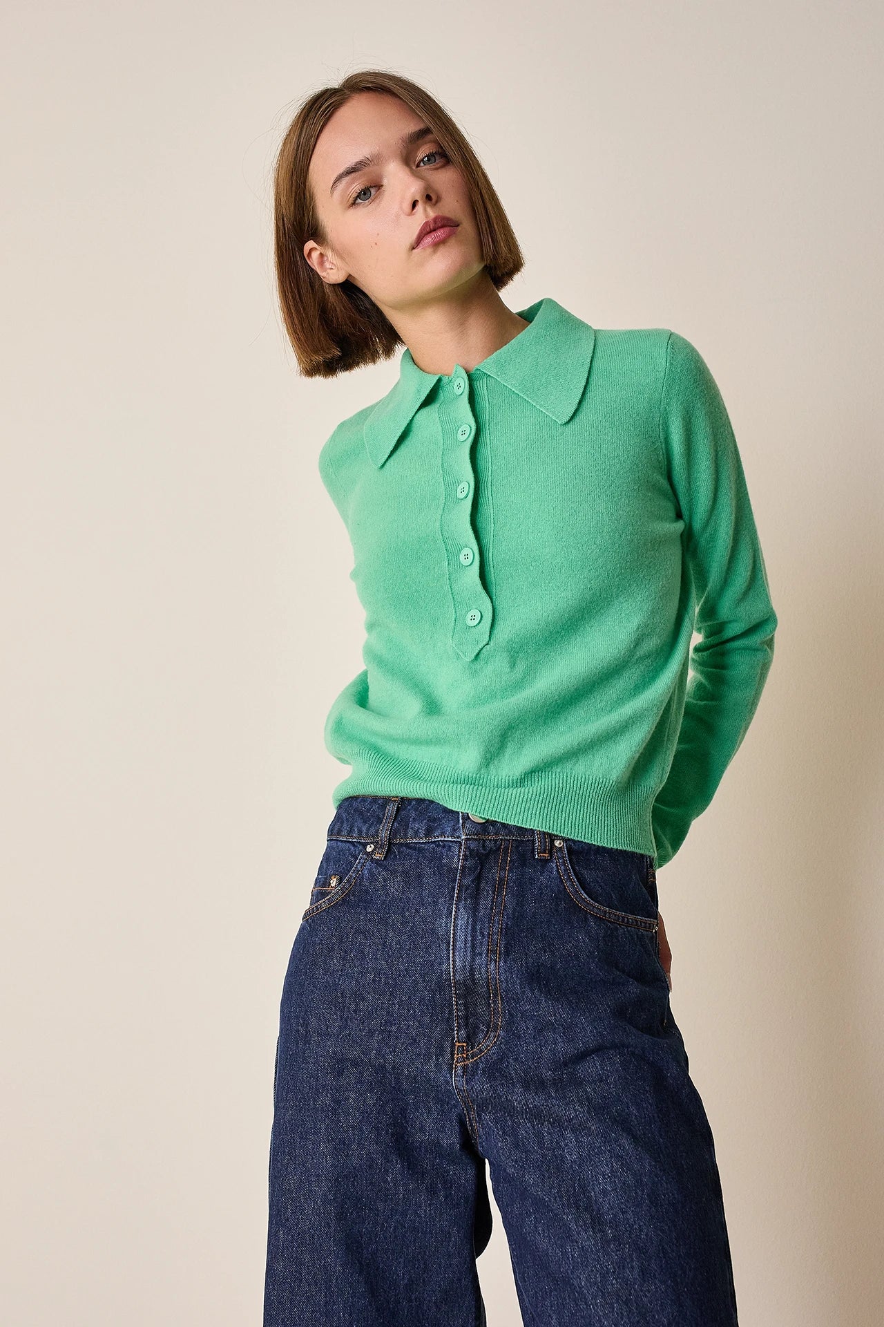 Polo in lana e cashmere con maxi colletto