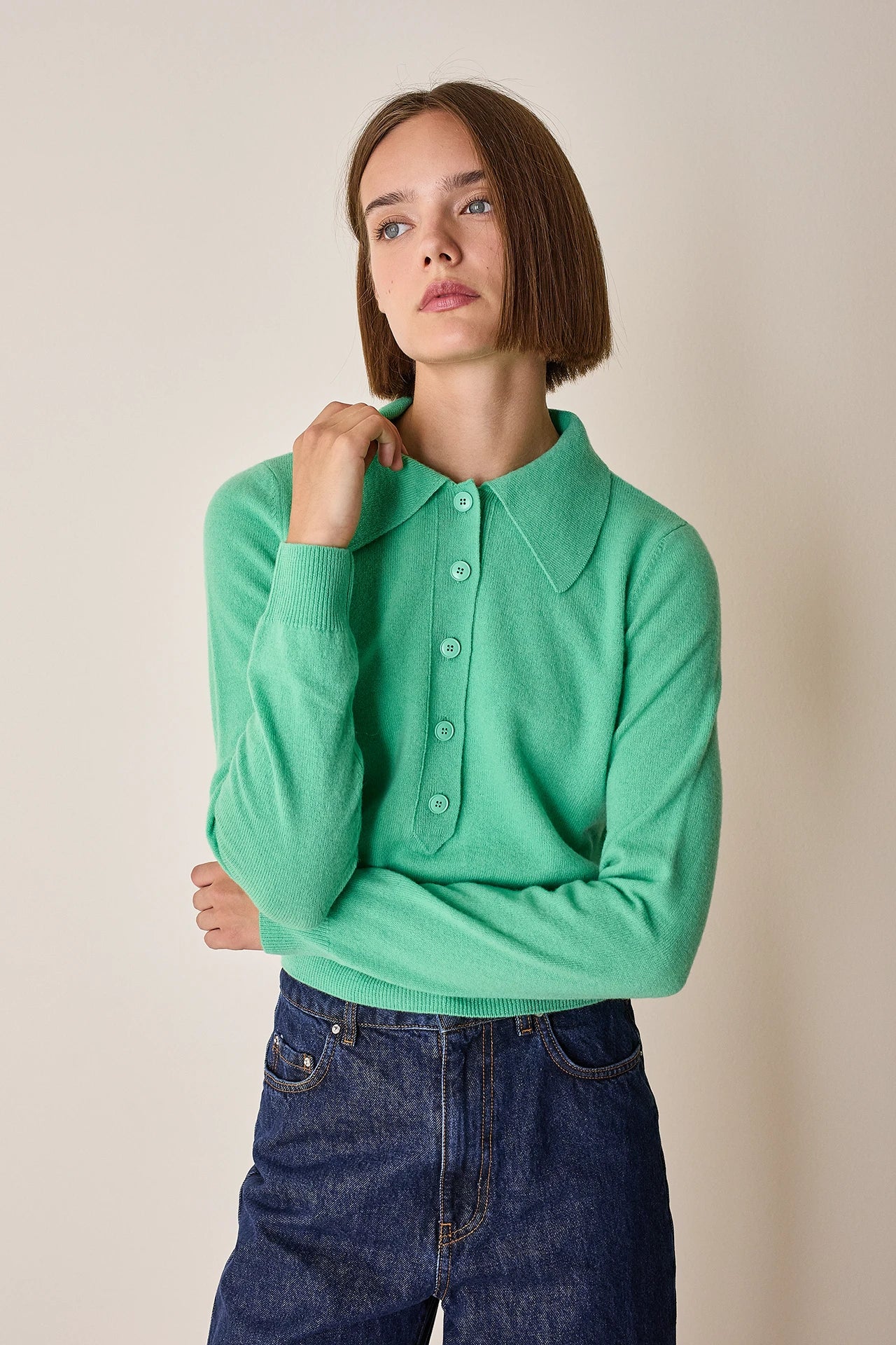 Polo in lana e cashmere con maxi colletto
