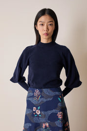 Wool and cashmere crewneck sweater with puff sleeves