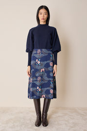 Wool and cashmere crewneck sweater with puff sleeves