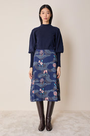 Wool and cashmere crewneck sweater with puff sleeves