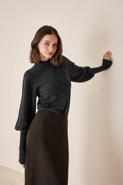 Wool and cashmere crewneck sweater with puff sleeves
