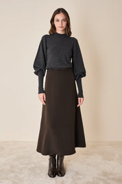 Wool and cashmere crewneck sweater with puff sleeves