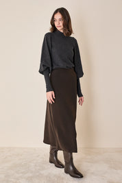 Maglia girocollo in lana e cashmere con maniche a sbuffo