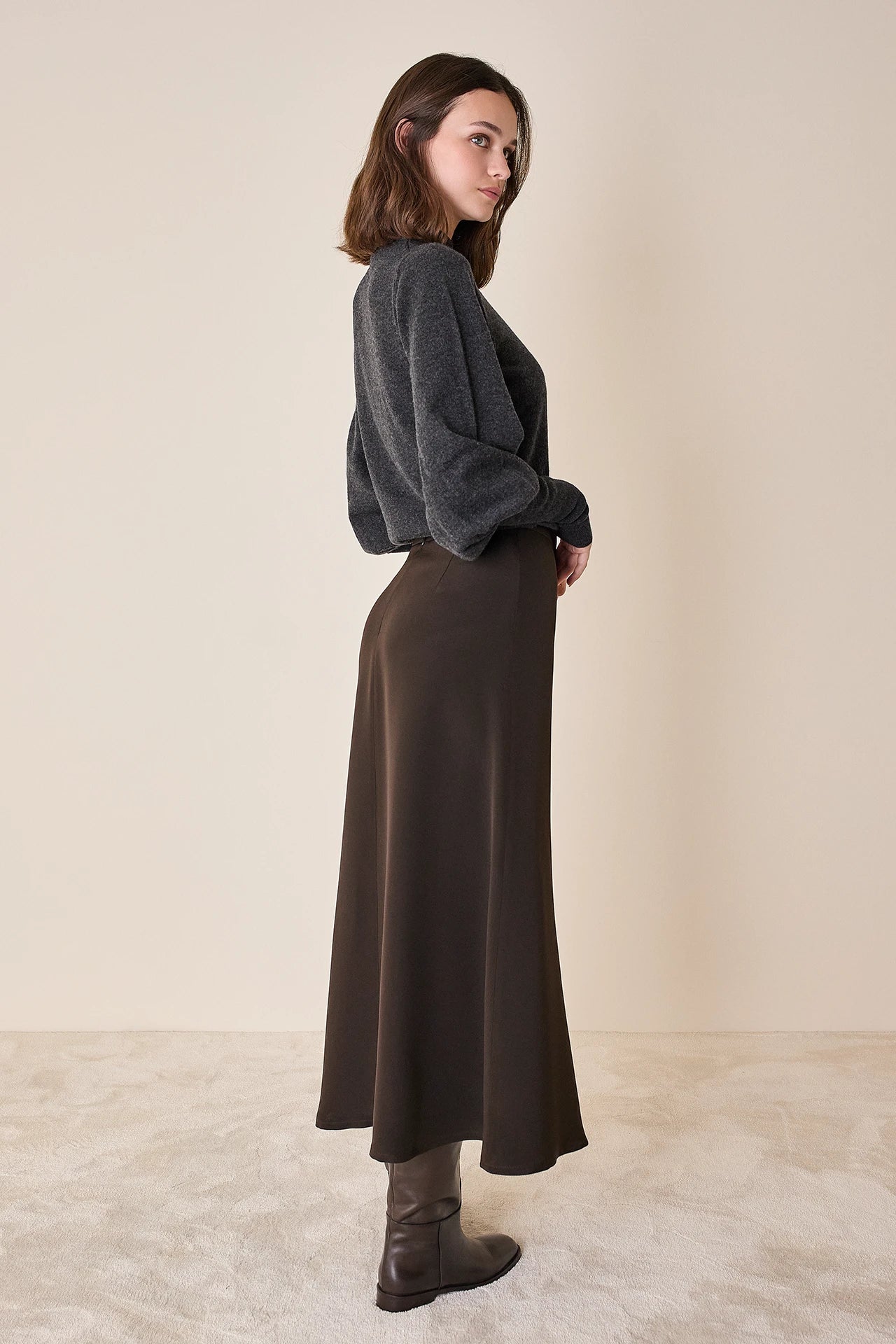 Wool and cashmere crewneck sweater with puff sleeves