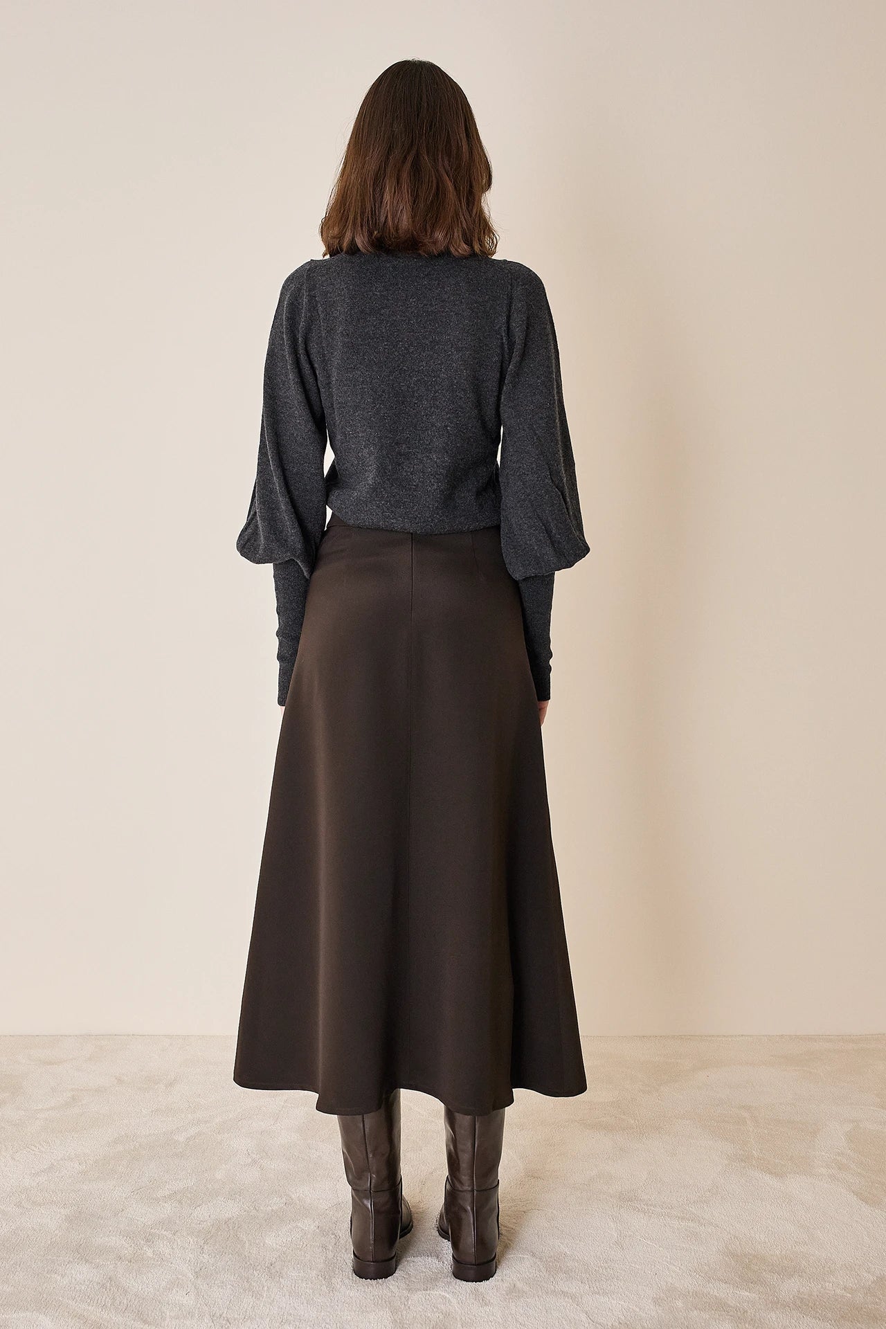 Wool and cashmere crewneck sweater with puff sleeves