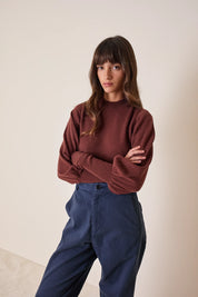 Wool and cashmere crewneck sweater with puff sleeves