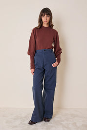 Wool and cashmere crewneck sweater with puff sleeves