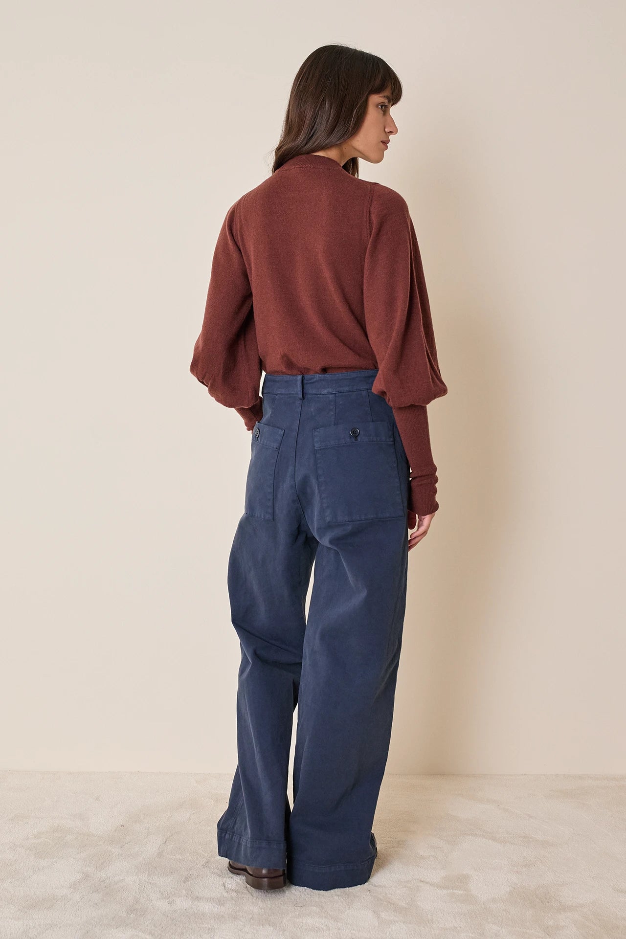 Maglia girocollo in lana e cashmere con maniche a sbuffo