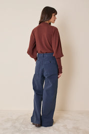 Maglia girocollo in lana e cashmere con maniche a sbuffo