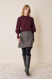 Wool and cashmere crewneck sweater with puff sleeves