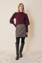 Maglia girocollo in lana e cashmere con maniche a sbuffo