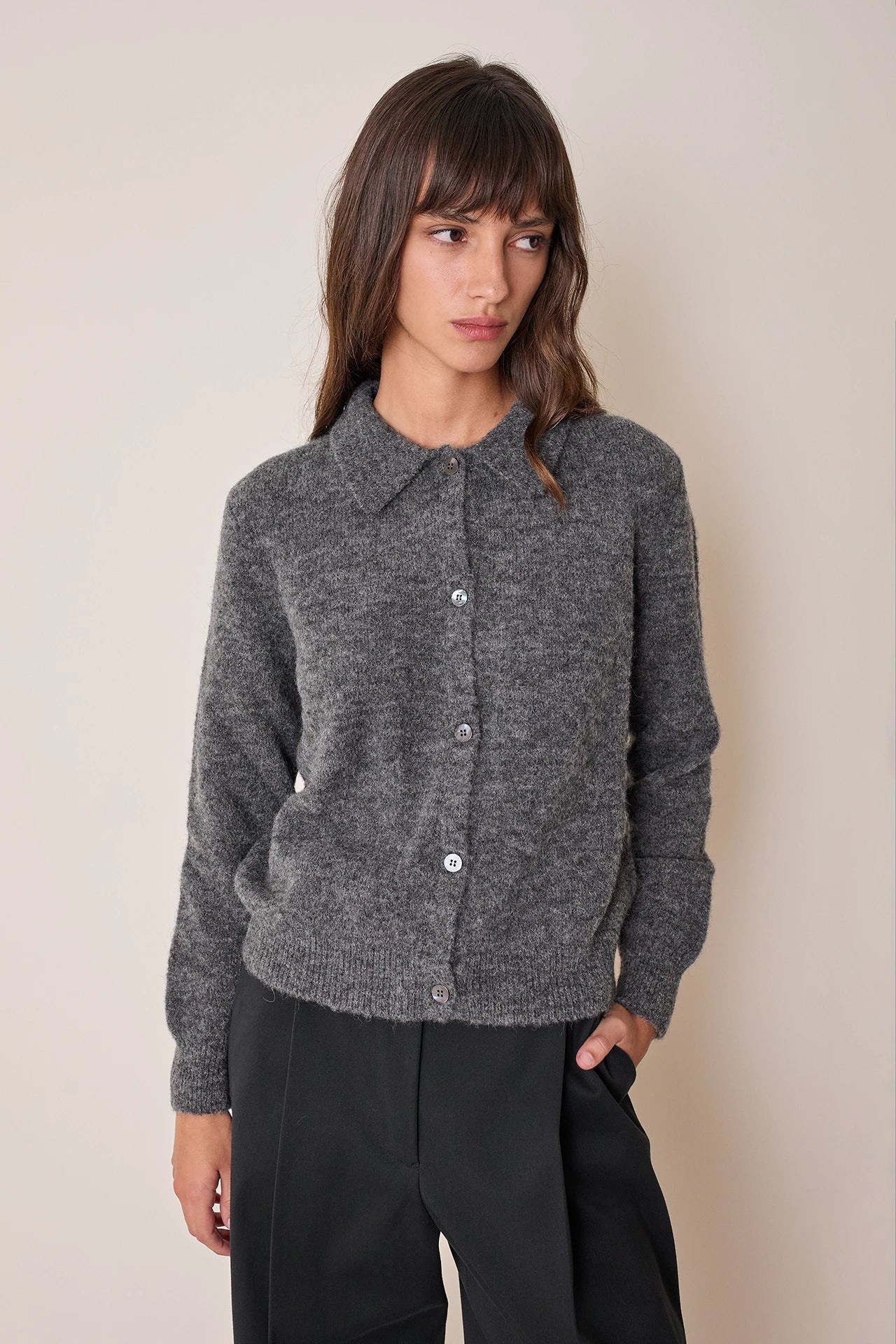 Polo-collar cardigan