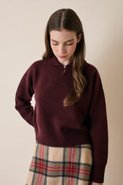 Wool and cashmere polo with scalloped collar