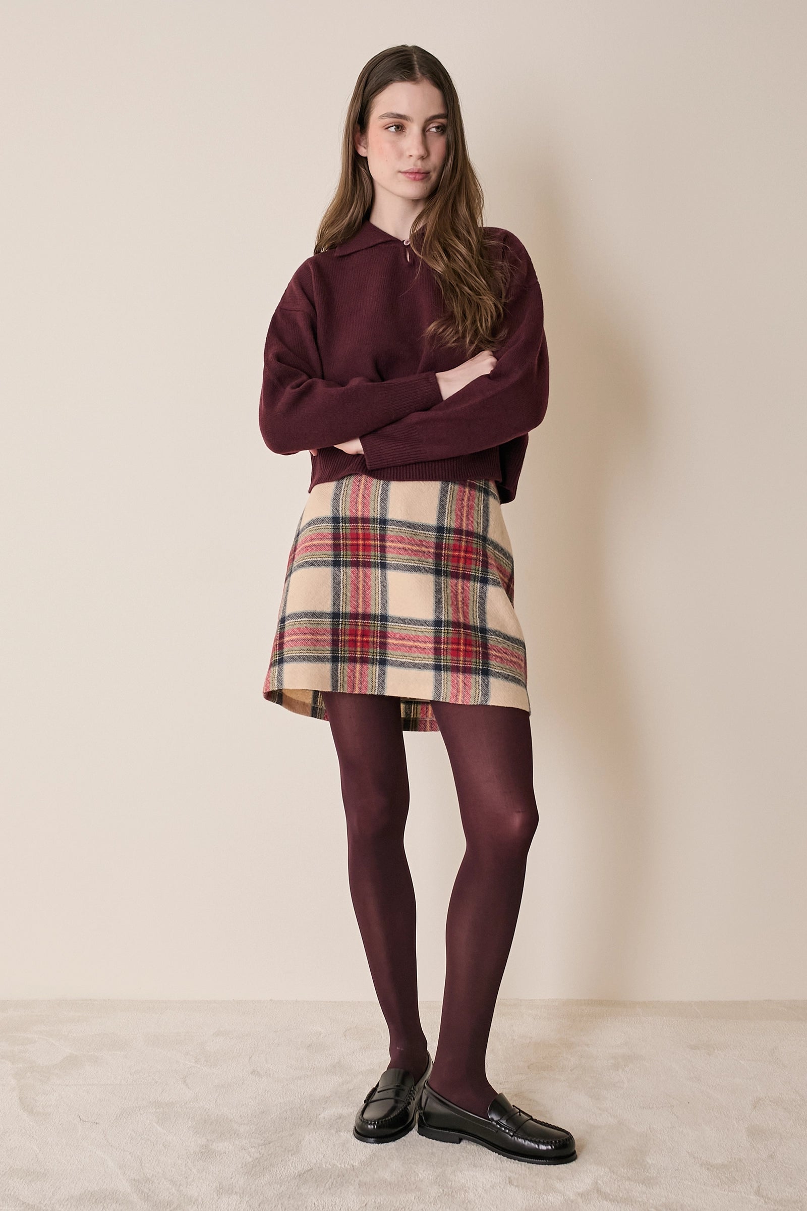 Wool and cashmere polo with scalloped collar