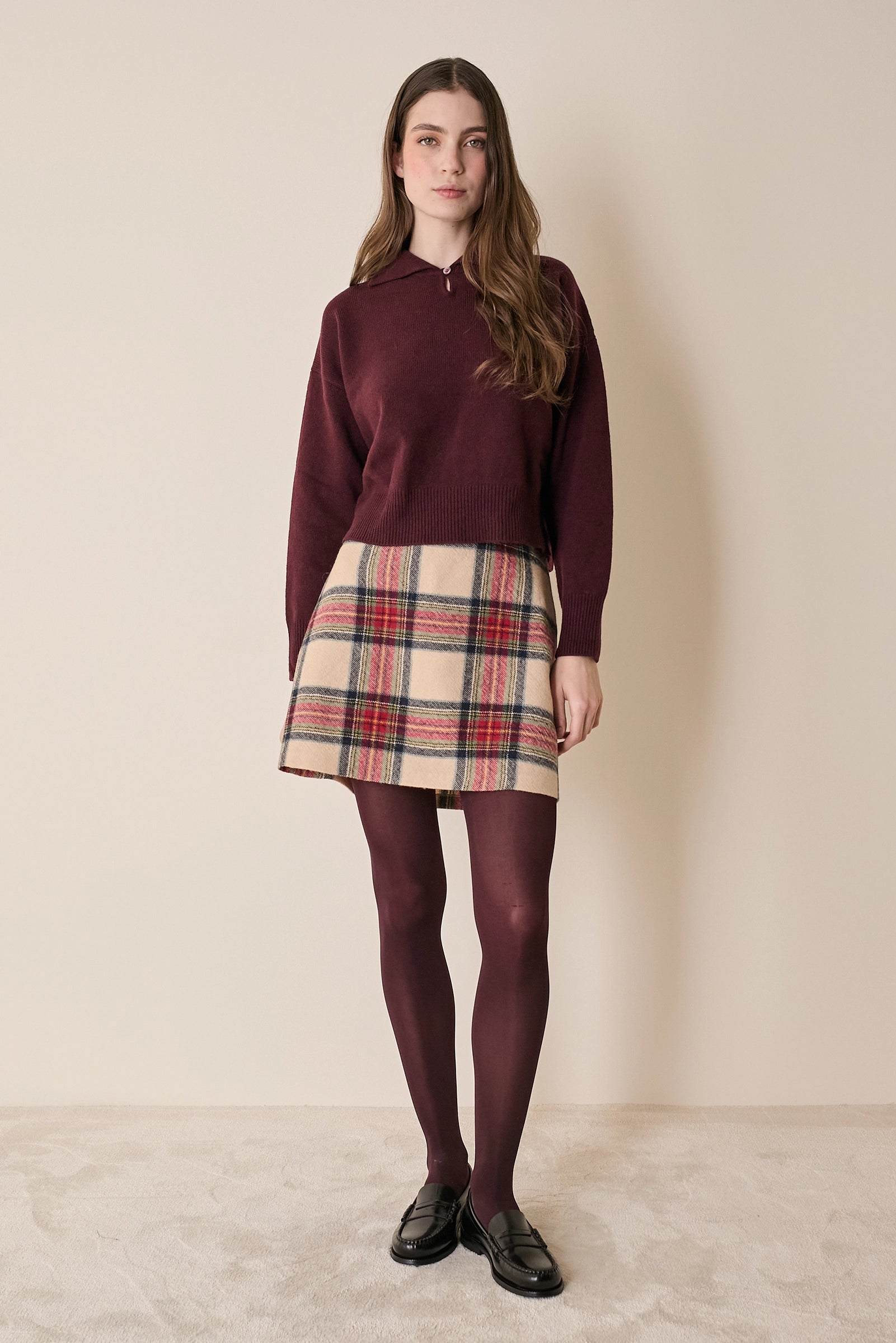 Wool and cashmere polo with scalloped collar