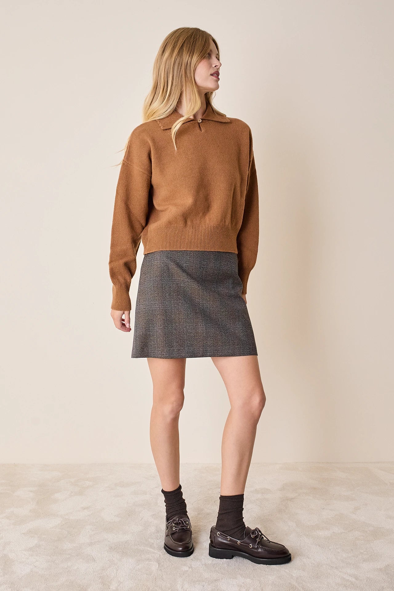Wool and cashmere polo with scalloped collar