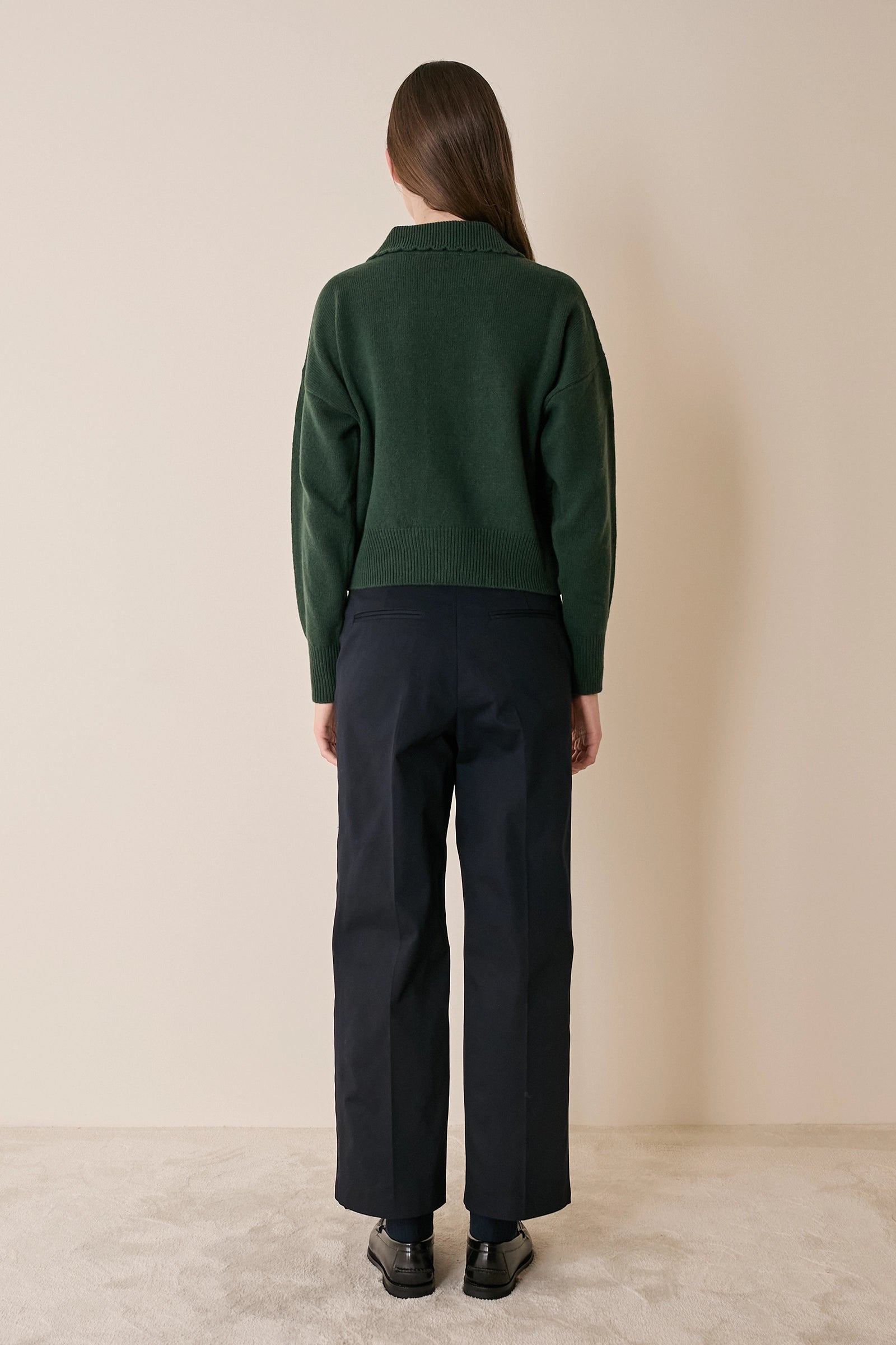 Wool and cashmere polo with scalloped collar