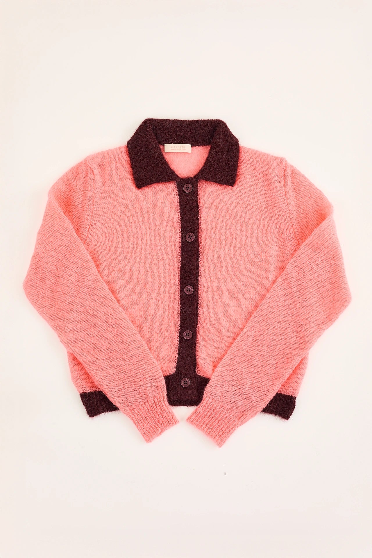 Mohair knit cardigan with contrasting trim