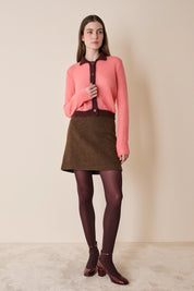 Cardigan in maglia di mohair con profili a contrasto