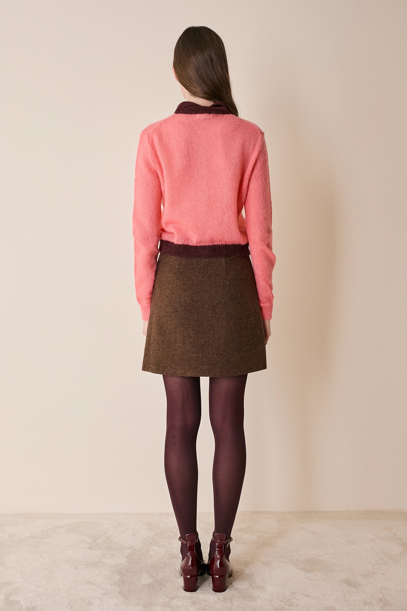 Cardigan in maglia di mohair con profili a contrasto