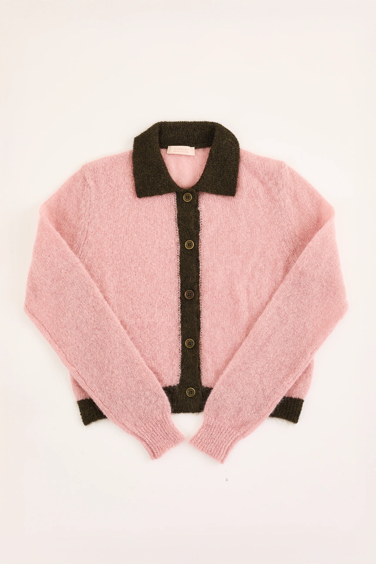 Mohair knit cardigan with contrasting trim