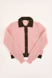 Cardigan in maglia di mohair con profili a contrasto